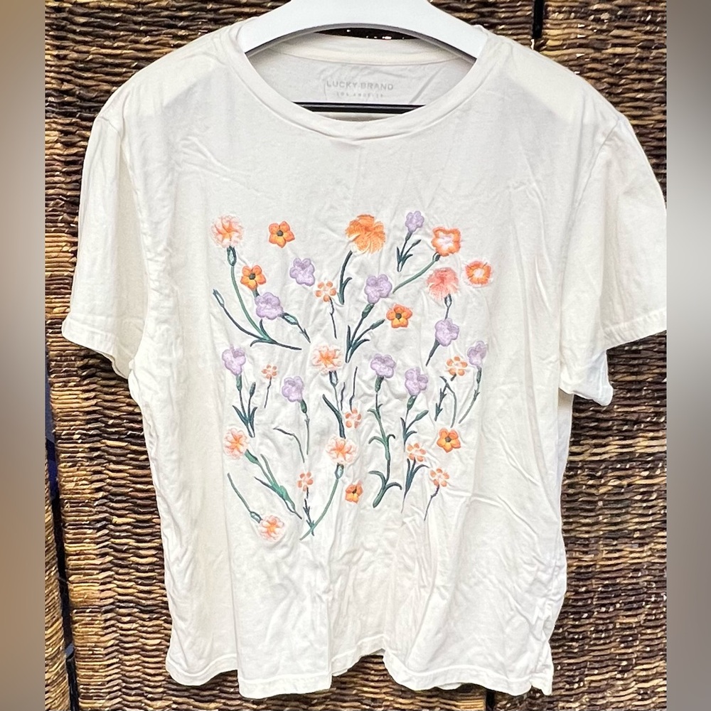 Lucky‎ Brand-Women's Floral Embroidered Cream Top- Size: XLarge